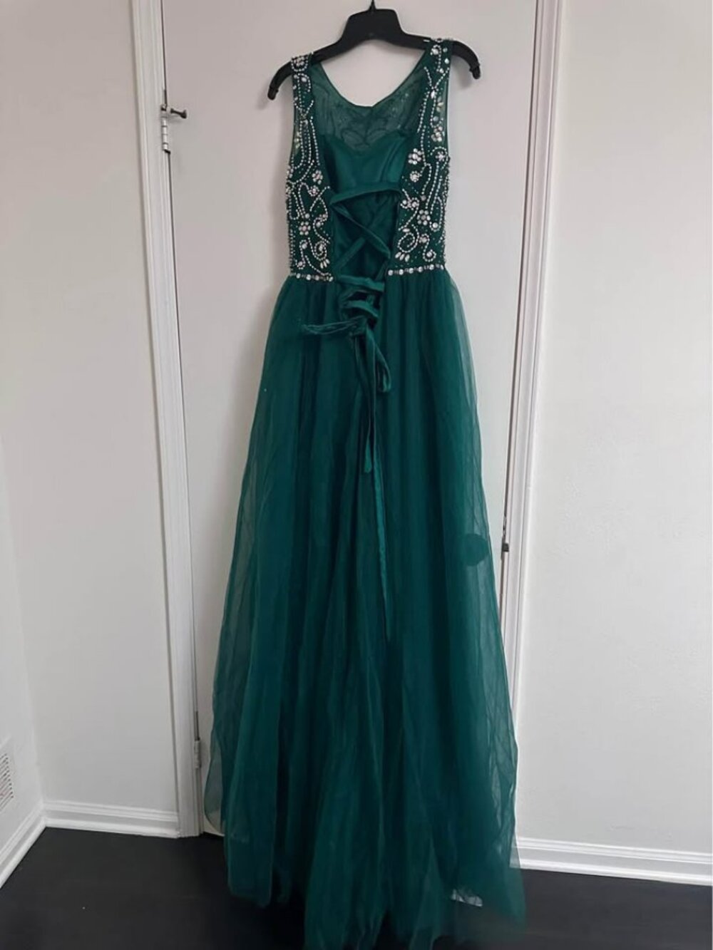 Emerald Green Beaded Ball Gown- Adjustable Back - Picture 3 of 8